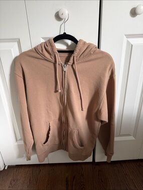 Oversized women’s Hollister Zip-Up Hoodie in light brown
